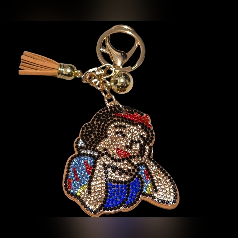 Rhinestone Snow White Bag Charm Keychain